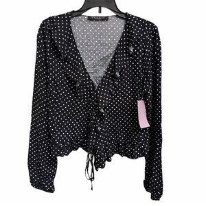 New Maverick The Collection Black and White Polka-Dot Ruffle Blouse Size S